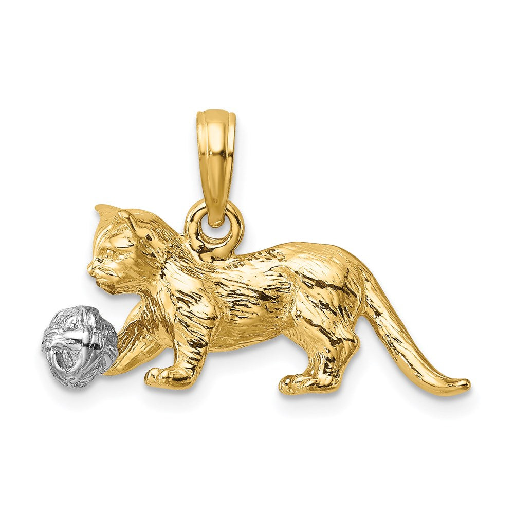 14k Two-tone 24.4 mm Two-Tone 3-D Cat Playing with Moveable Ball Charm (5.05 grams)
