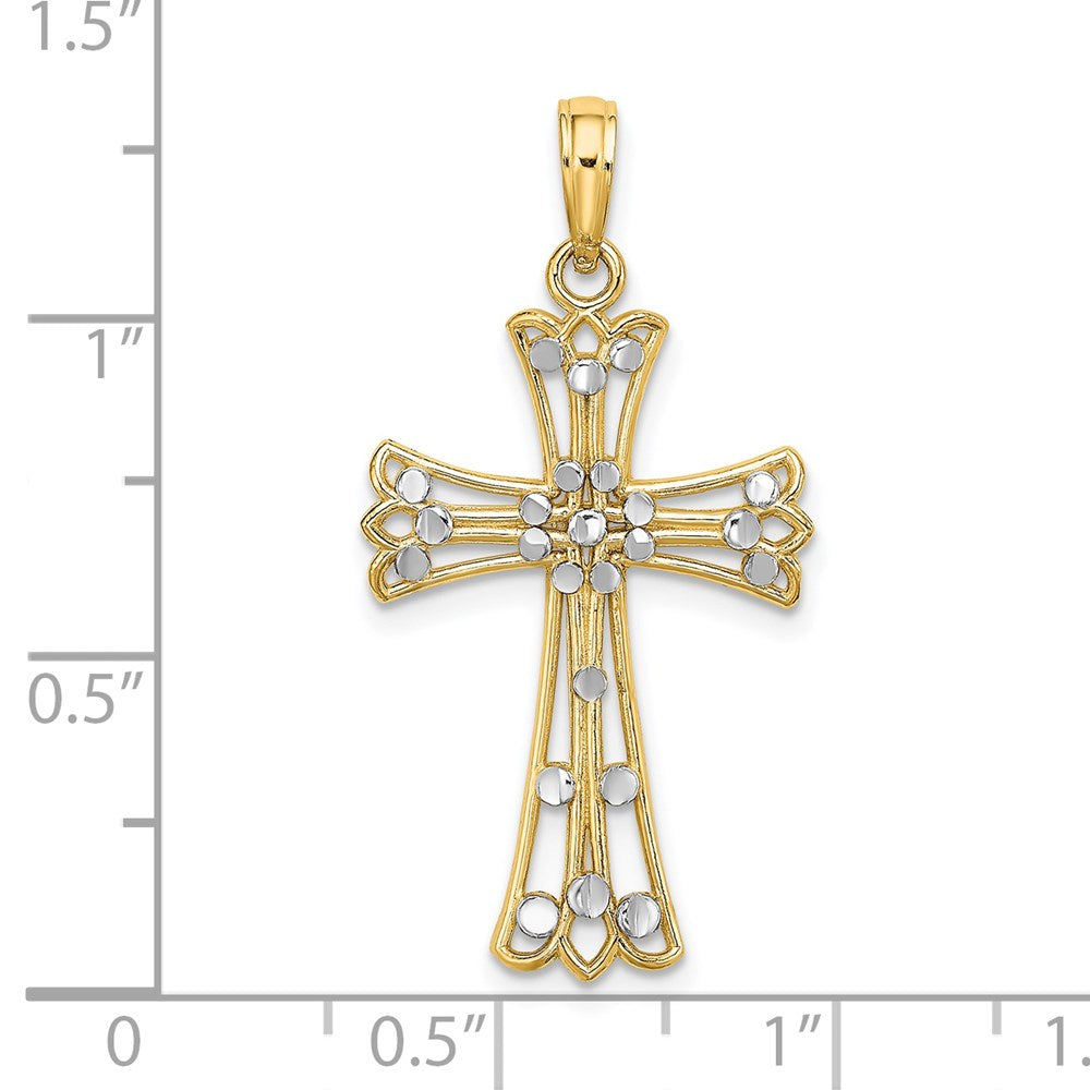 14k Yellow & Rhodium 17 mm  D/C Cross Charm (1.21 grams)