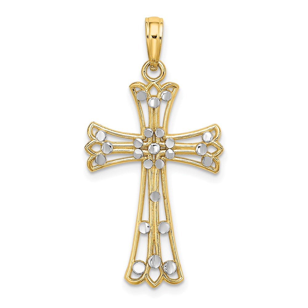 14k Yellow & Rhodium 17 mm  D/C Cross Charm (1.21 grams)