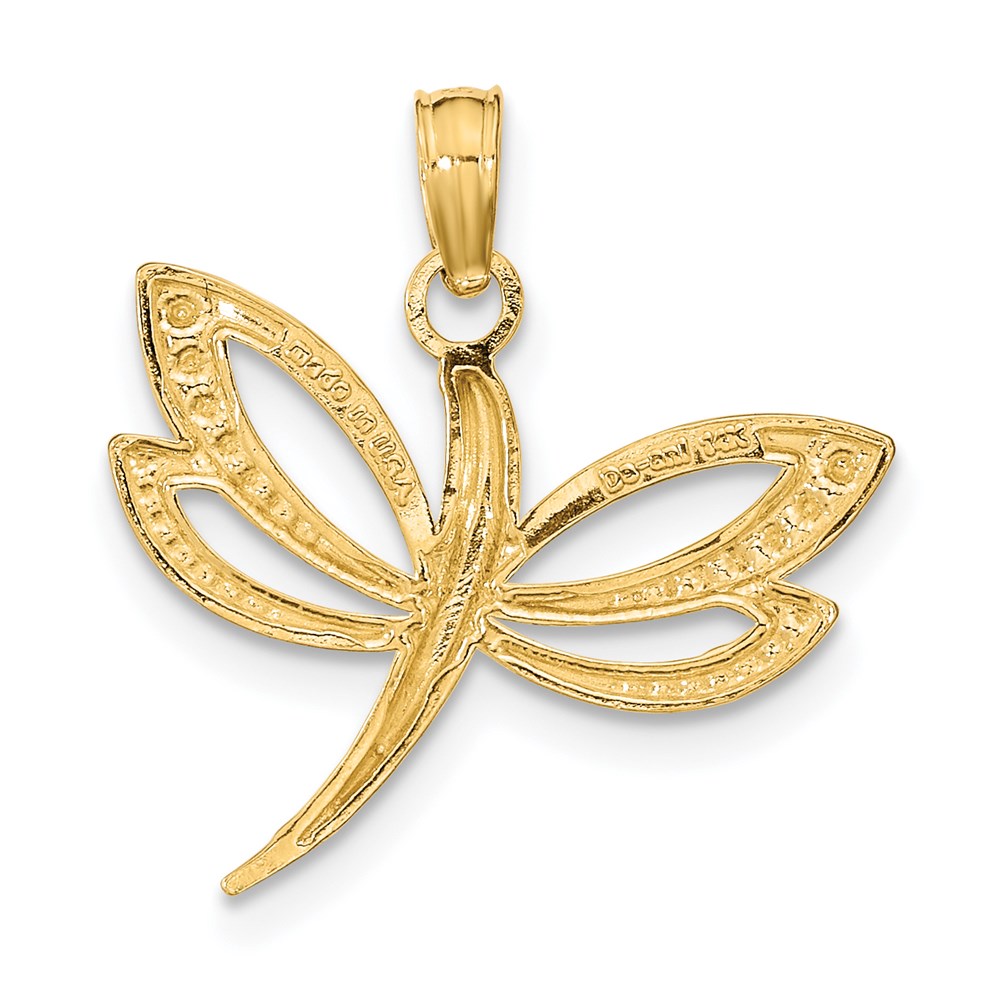 14k Yellow & Rhodium 19.3 mm  Textured Dragonfly Charm (1.06 grams)