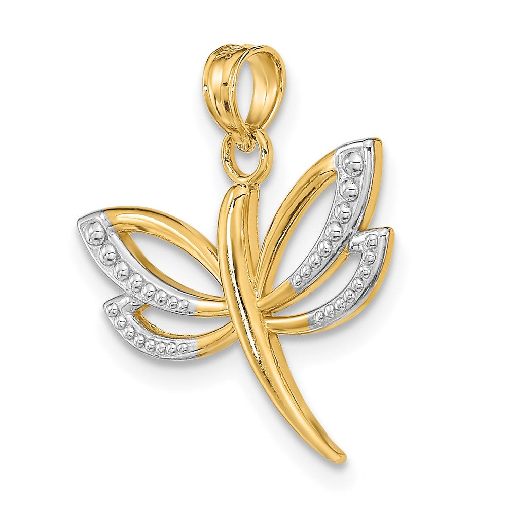 14k Yellow & Rhodium 19.3 mm  Textured Dragonfly Charm (1.06 grams)