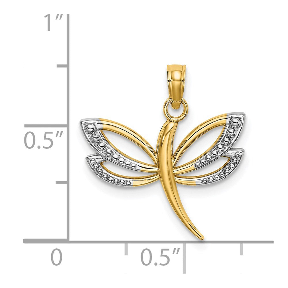 14k Yellow & Rhodium 19.3 mm  Textured Dragonfly Charm (1.06 grams)