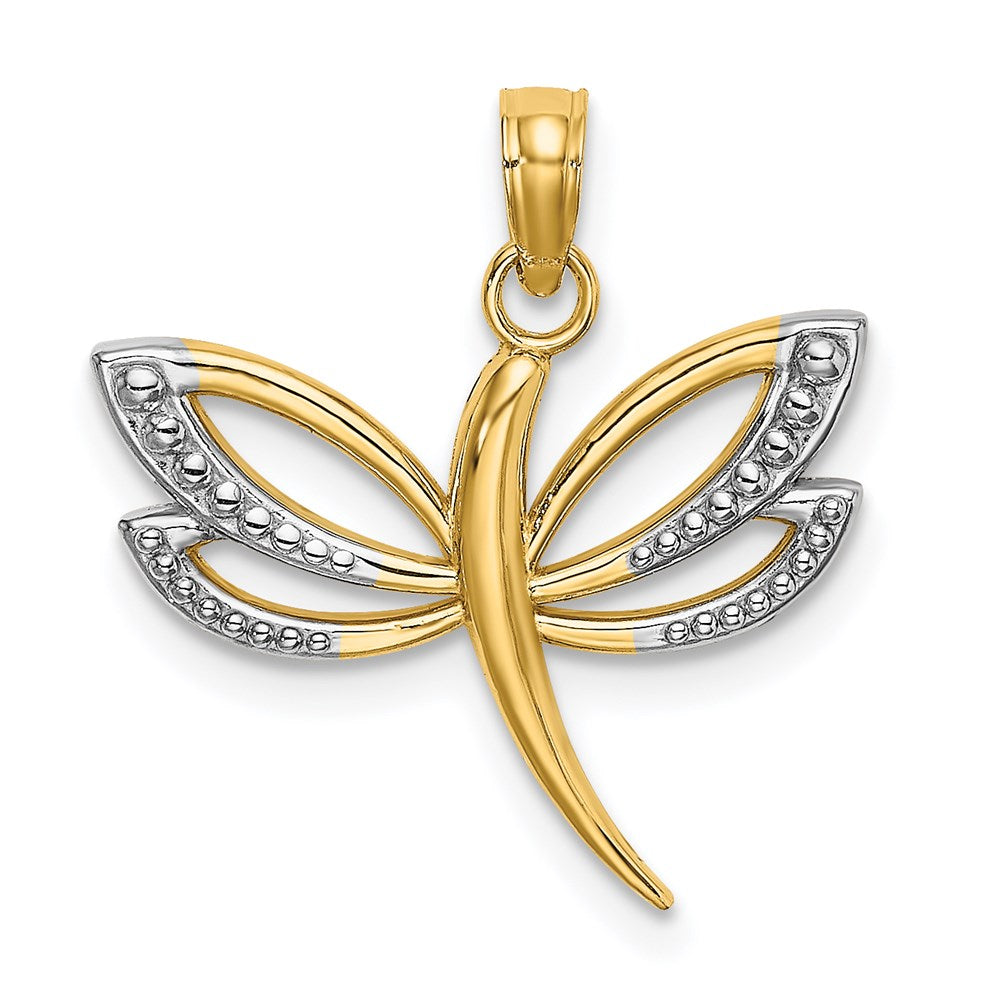 14k Yellow & Rhodium 19.3 mm  Textured Dragonfly Charm (1.06 grams)