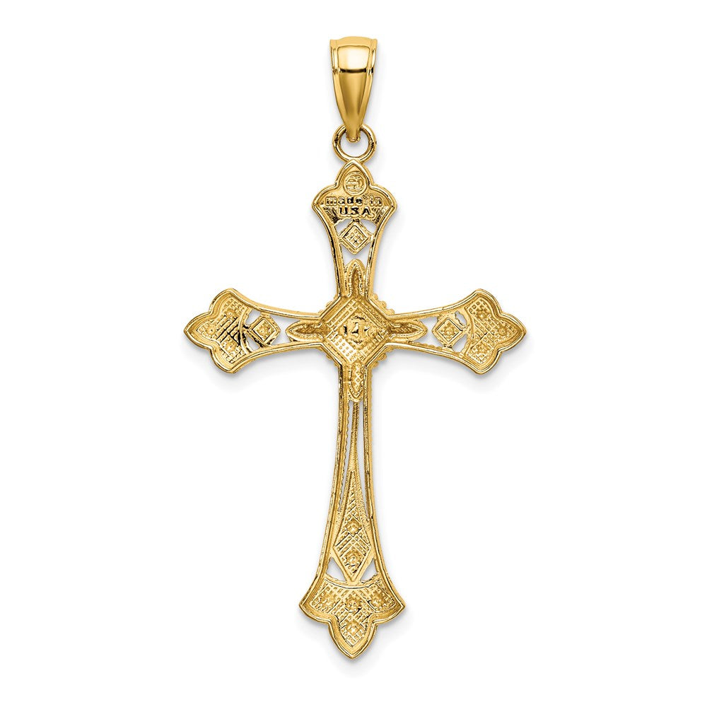 14k Yellow & Rhodium 24 mm  D/C Edges Cross Charm (2.14 grams)