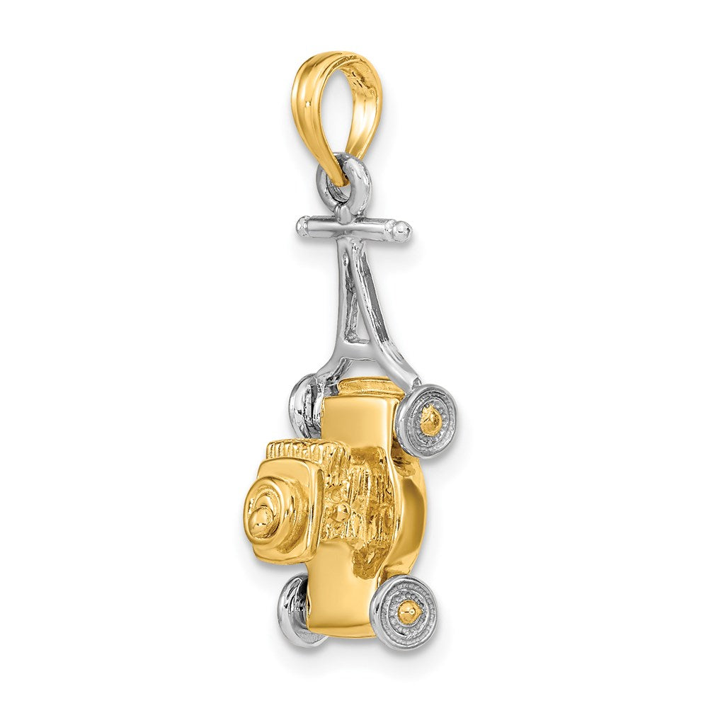 14k Two-tone 10 mm 3-D Lawn Mower Charm (3.23 grams)