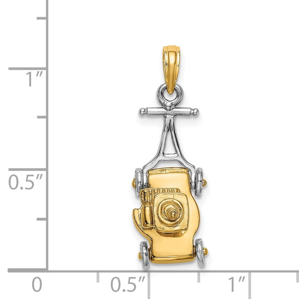 14k Two-tone 10 mm 3-D Lawn Mower Charm (3.23 grams)