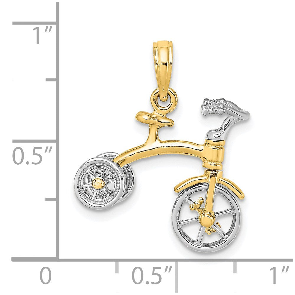 14k Two-tone 19 mm 3-D Tricycle w/ Moveable Handlebars and Wheels Charm (2.44 grams)