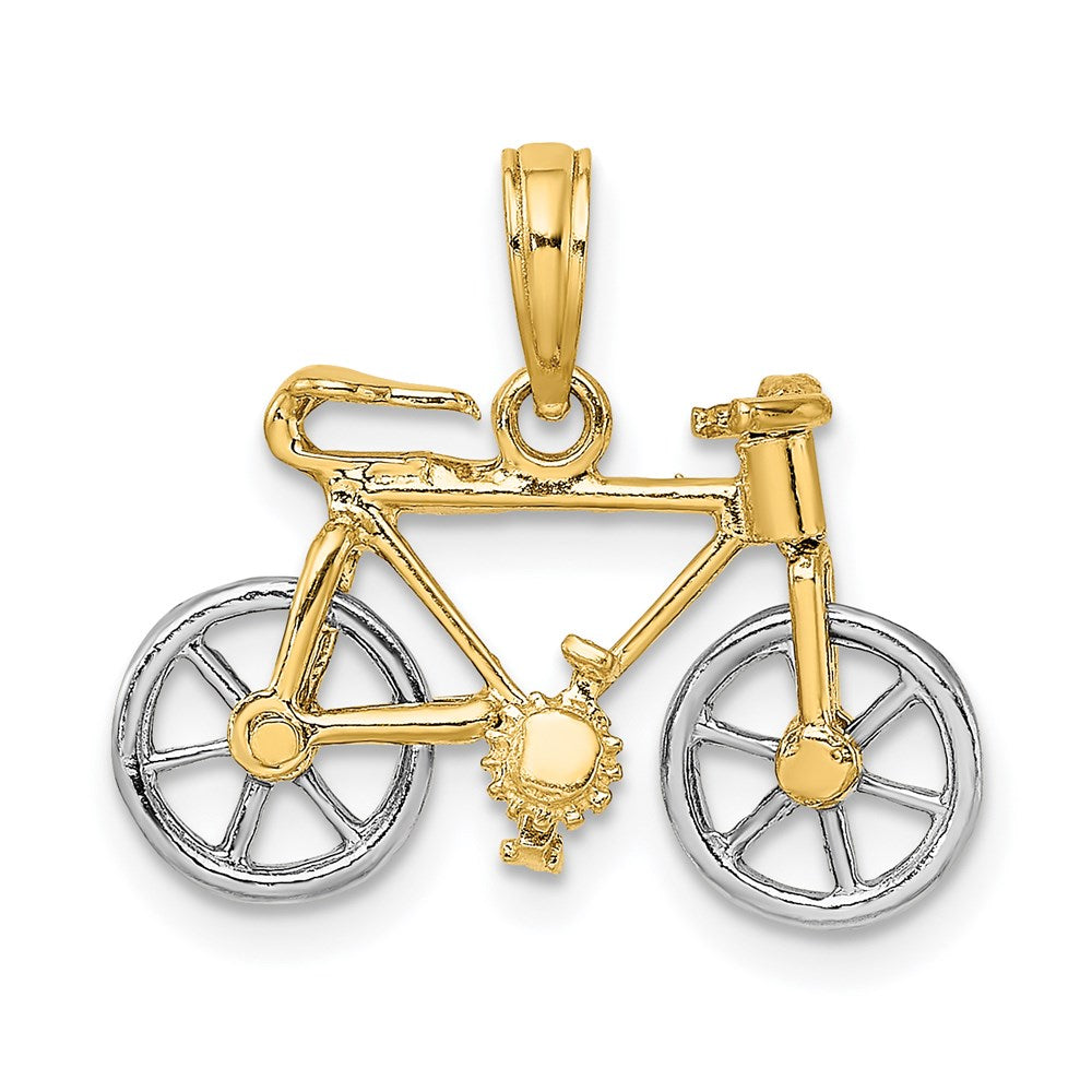 14k Two-tone 20.1 mm 3-D Bicycle w/ Moveable Tires Charm (1.96 grams)