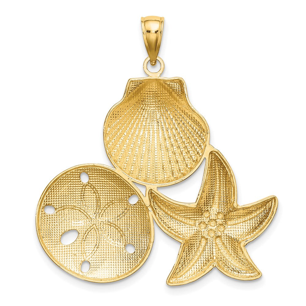 14k Yellow & Rhodium 35 mm  Diamond-cut Scallop Starfish Sand Dollar Charm (5.57 grams)