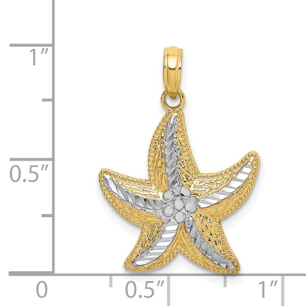 14k Yellow & Rhodium 18.8 mm  Diamond-cut Small Starfish Charm (1.66 grams)