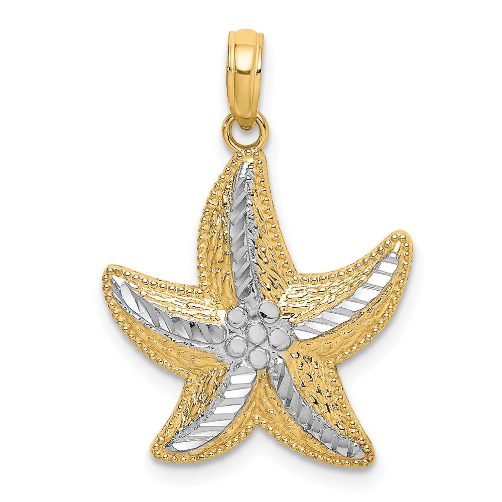 14k Yellow & Rhodium 18.8 mm  Diamond-cut Small Starfish Charm (1.66 grams)