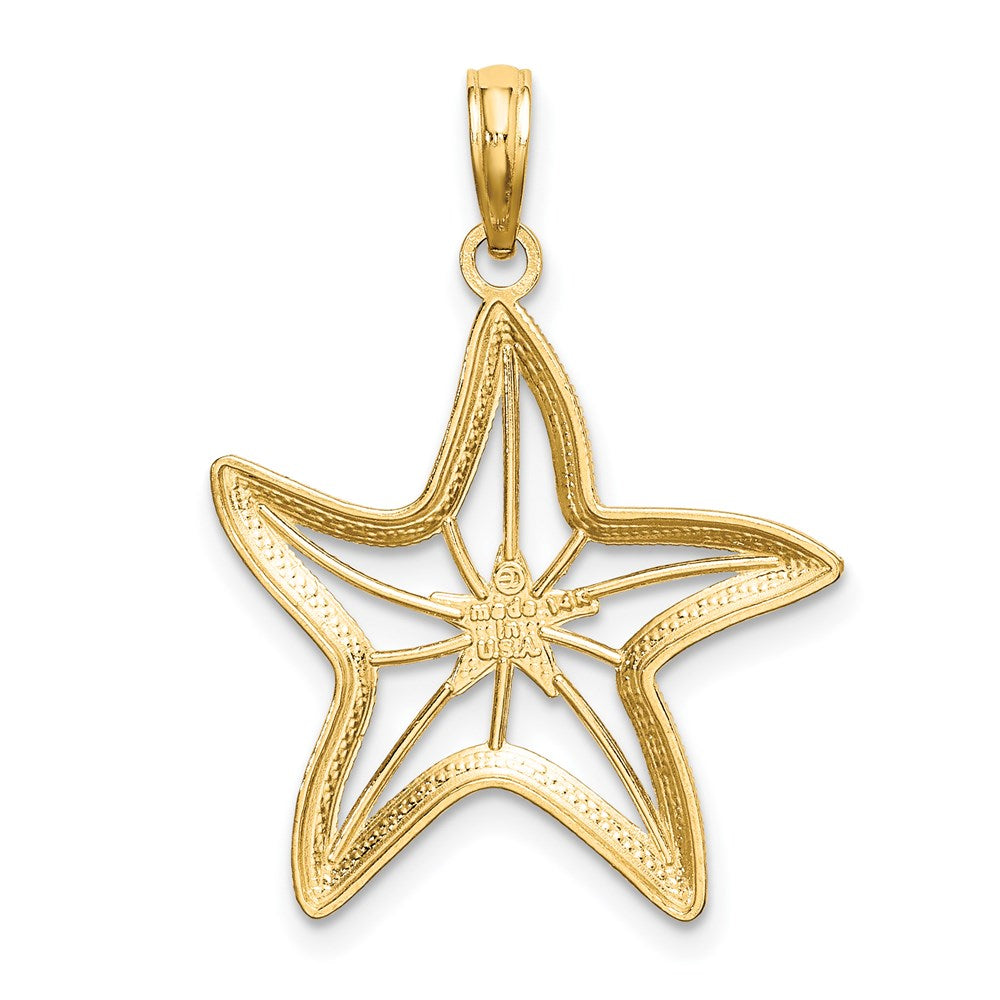 14k Yellow & Rhodium 22.35 mm  Diamond-cut Starfish W/ Star Charm (1.36 grams)