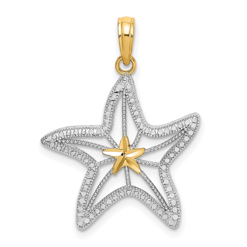 14k Yellow & Rhodium 22.35 mm  Diamond-cut Starfish W/ Star Charm (1.36 grams)