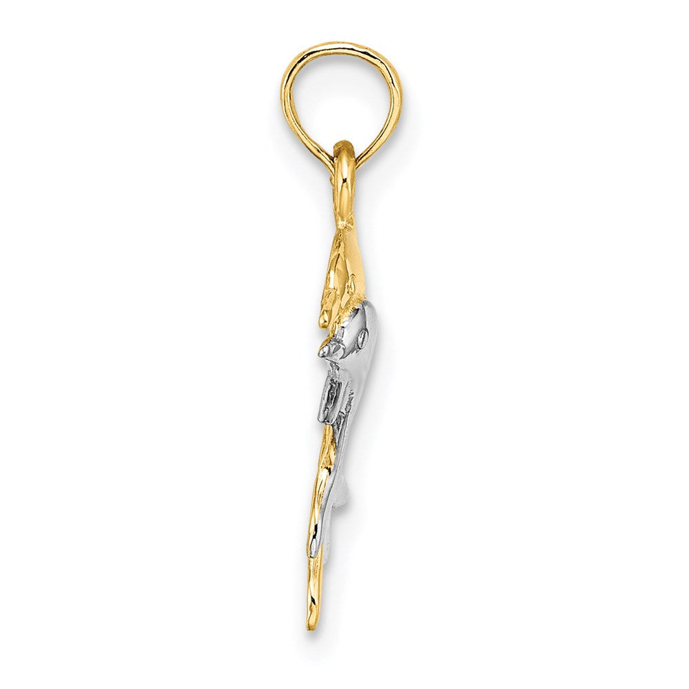 14k Yellow & Rhodium 17.3 mm  2-D Polished Dolphins Charm (0.82 grams)