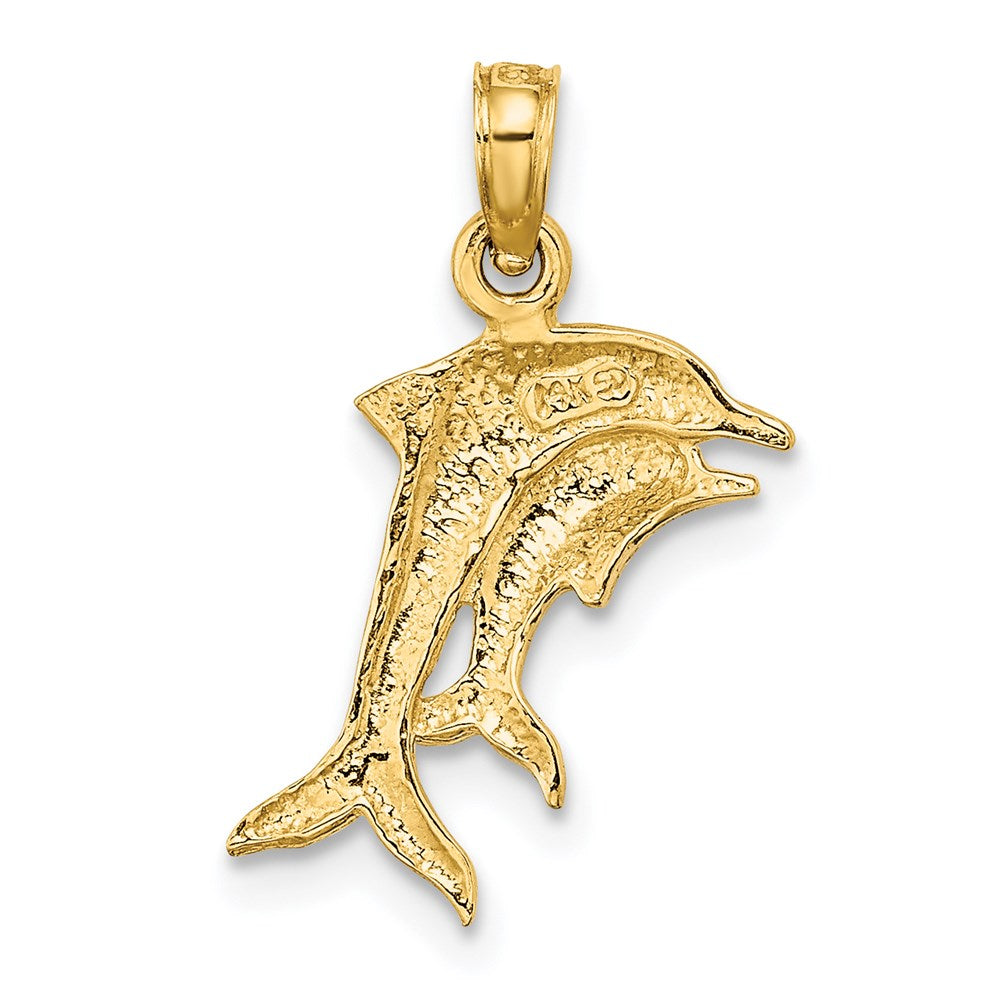 14k Yellow & Rhodium 17.3 mm  2-D Polished Dolphins Charm (0.82 grams)