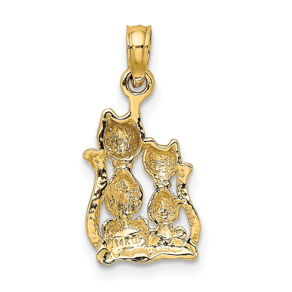 14k Yellow & Rhodium 9.8 mm  Polished Cat and Kitten Charm (1.13 grams)