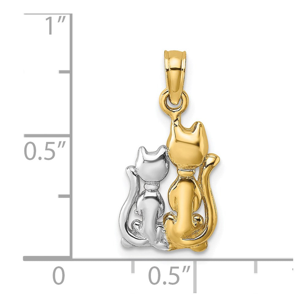 14k Yellow & Rhodium 9.8 mm  Polished Cat and Kitten Charm (1.13 grams)