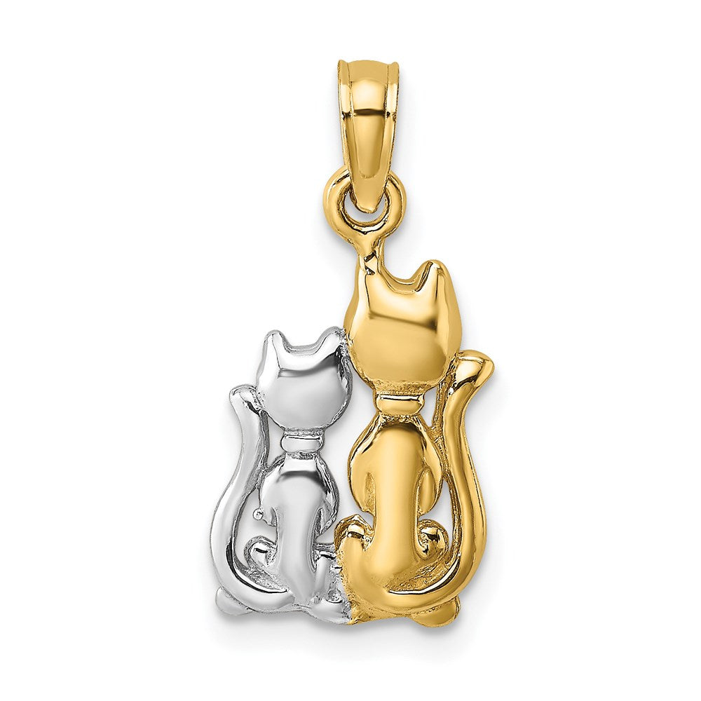 14k Yellow & Rhodium 9.8 mm  Polished Cat and Kitten Charm (1.13 grams)