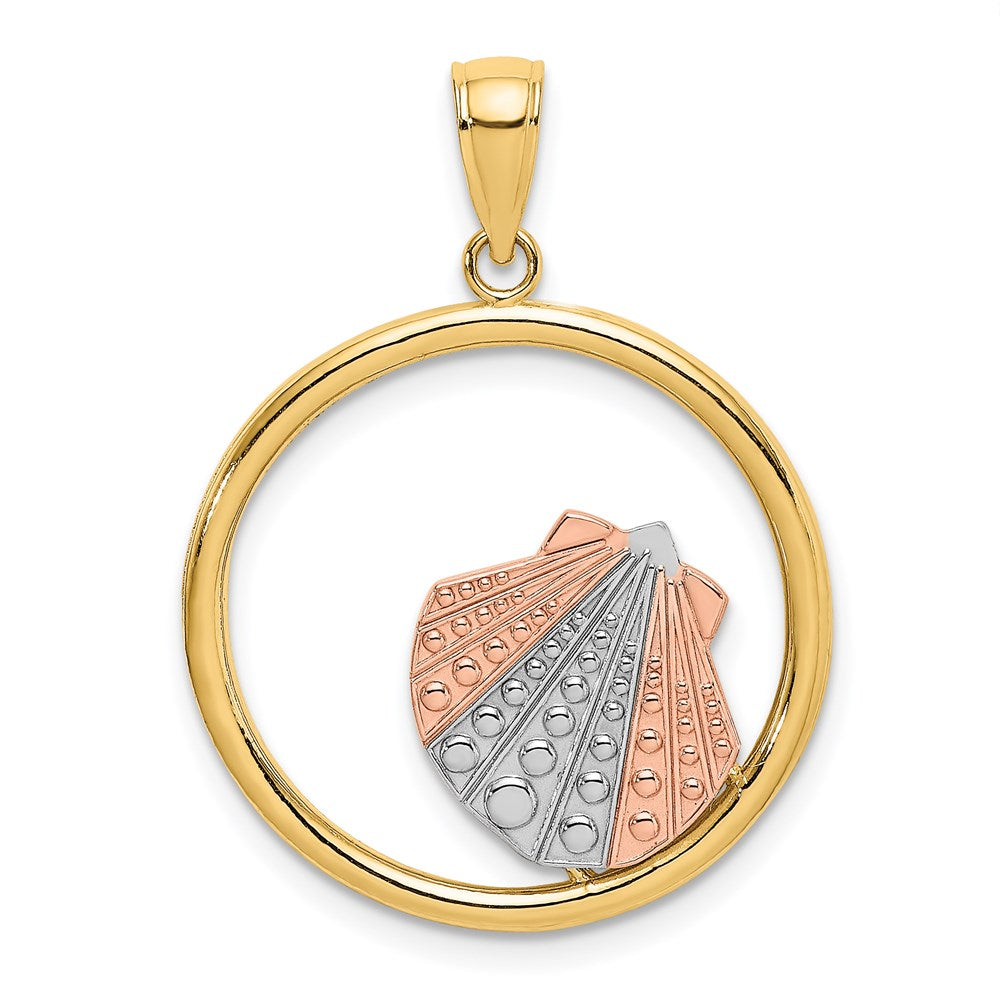14k Two-tone 22.8 mm  Scallop Shell In Circle Charm (2.08 grams)