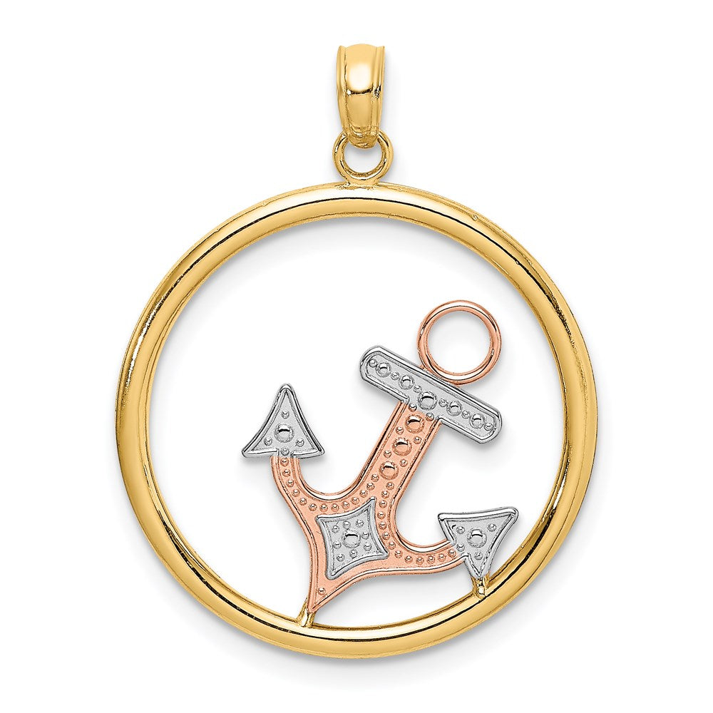 14k Two-tone 22.45 mm  Anchor In Circle Charm (1.89 grams)