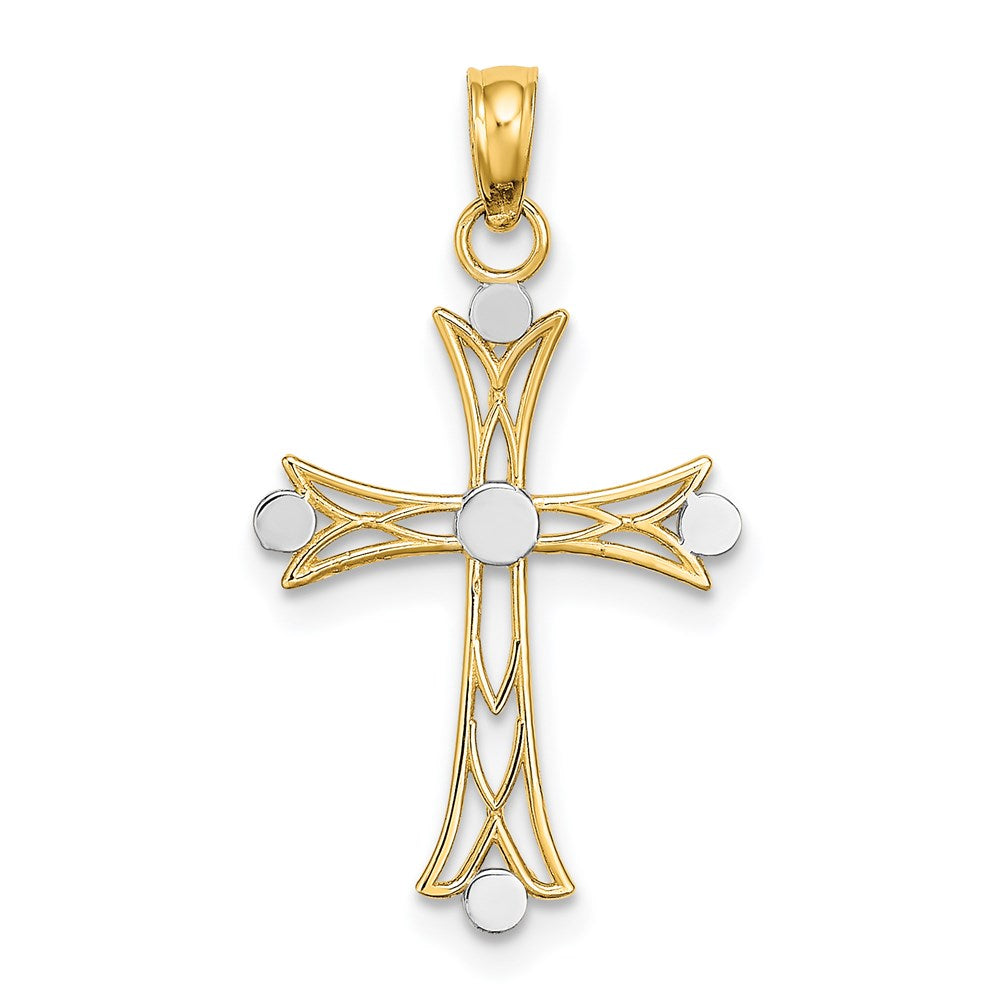 14k Yellow & Rhodium 16 mm  Textured Cross Charm (0.63 grams)