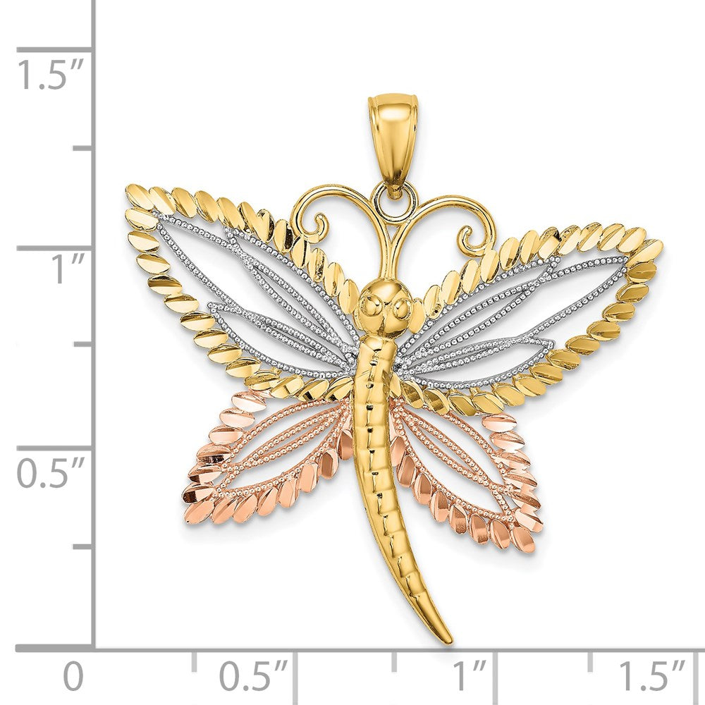 14k Two-tone 36.8 mm  Dragonfly w/Beaded D/C Wings Charm (3.15 grams)