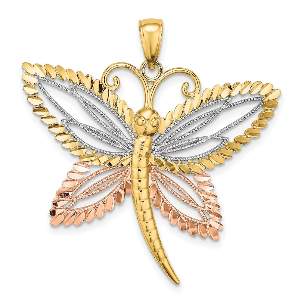 14k Two-tone 36.8 mm  Dragonfly w/Beaded D/C Wings Charm (3.15 grams)