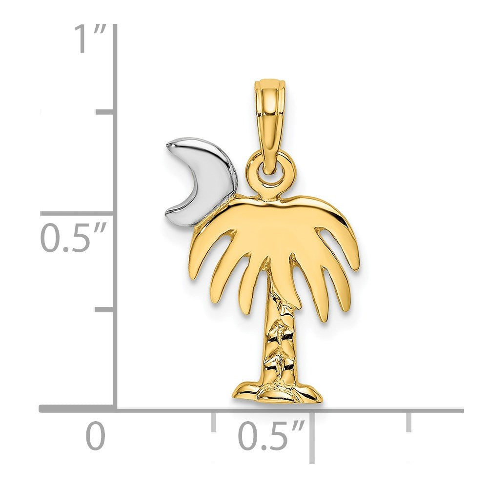 14k Yellow & Rhodium 12.82 mm  Polished Charelston Palm Tree Charm (1.44 grams)
