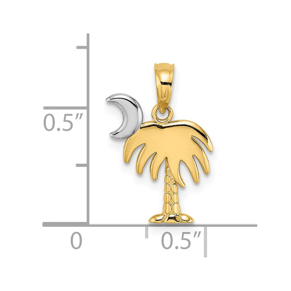 14k Yellow & Rhodium 11.68 mm  Charleston Palm Tree Charm (0.68 grams)