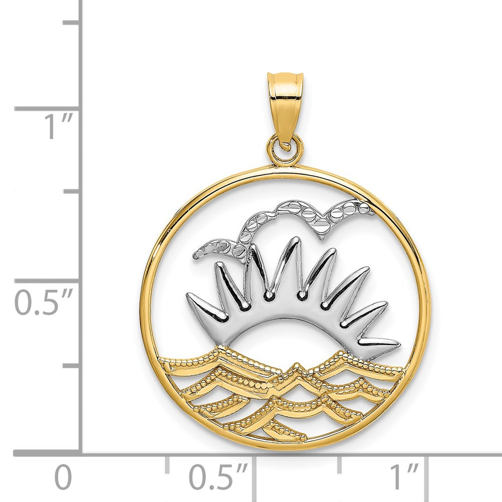 14k Yellow & Rhodium 22.6 mm  Sunsetand Water In CircleCharm (1.6 grams)