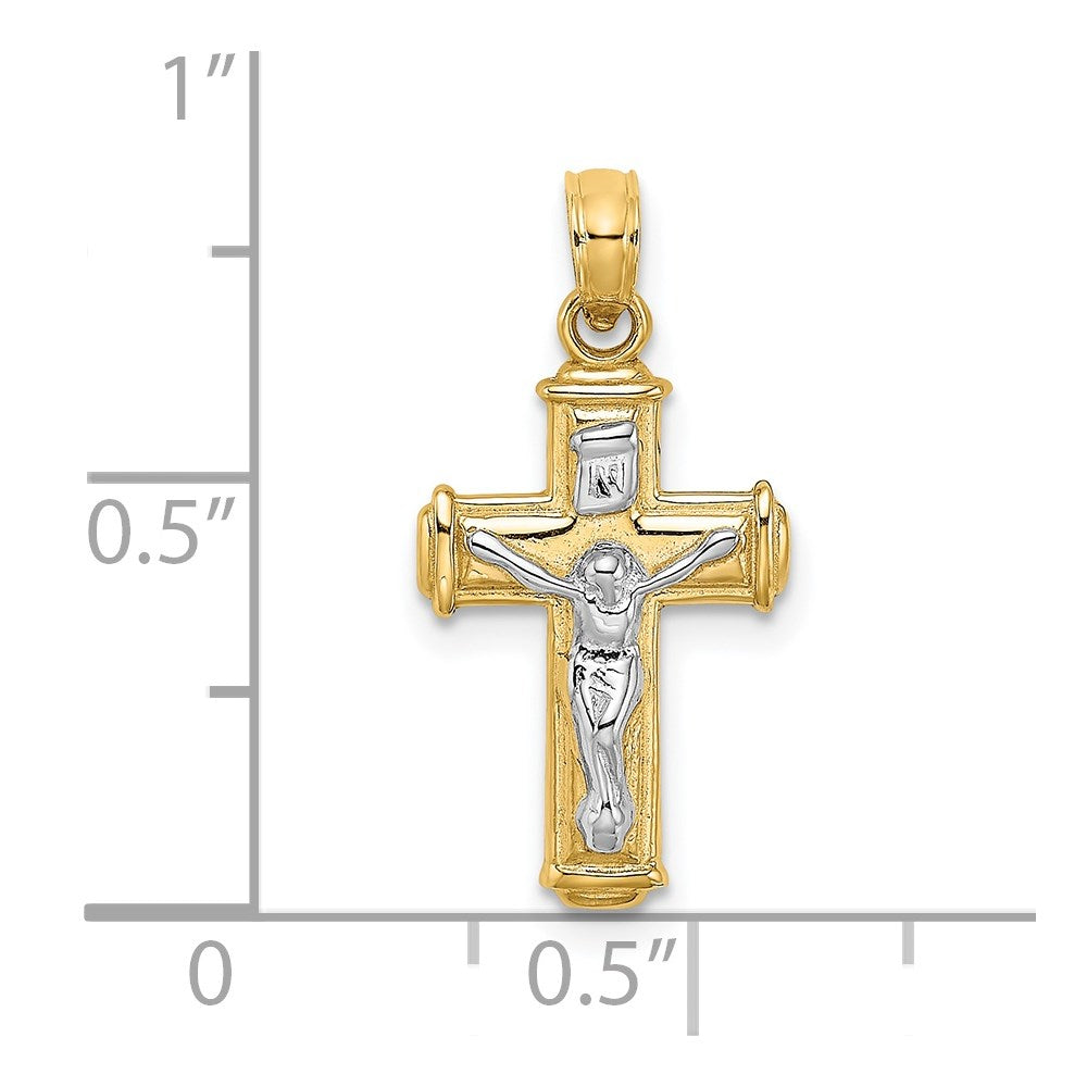 14k Yellow & Rhodium 12 mm  Polished Block INRI Crucifix Charm (0.97 grams)