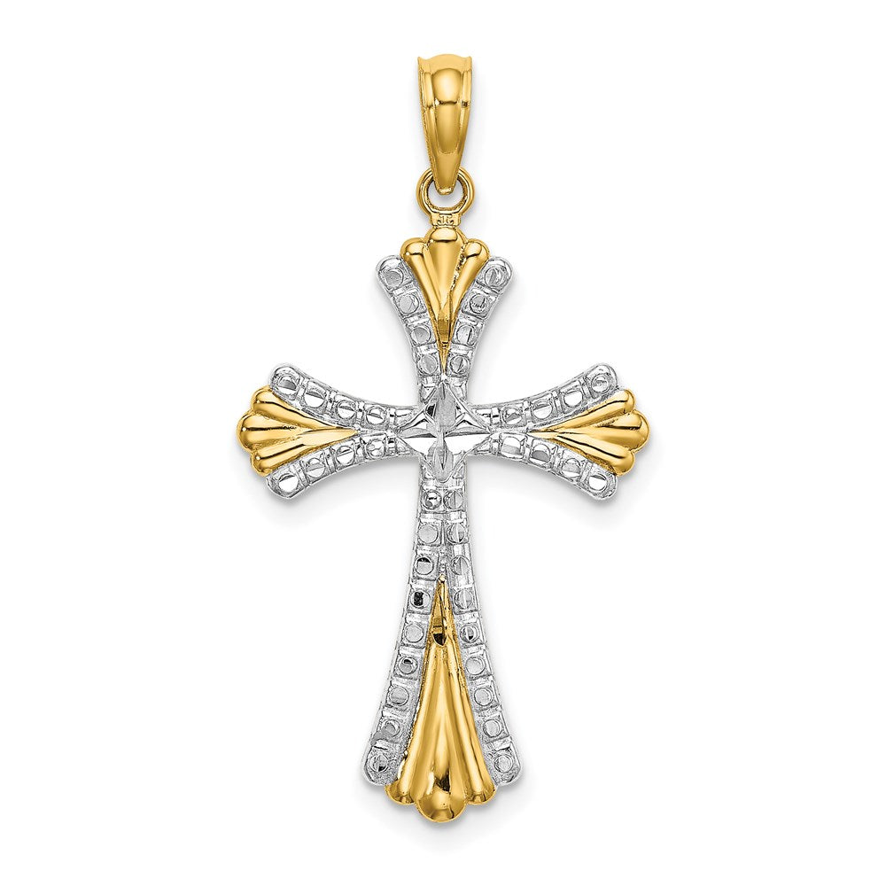 14k Yellow & Rhodium 17 mm  and D/C Reversible Cross Charm (2.19 grams)