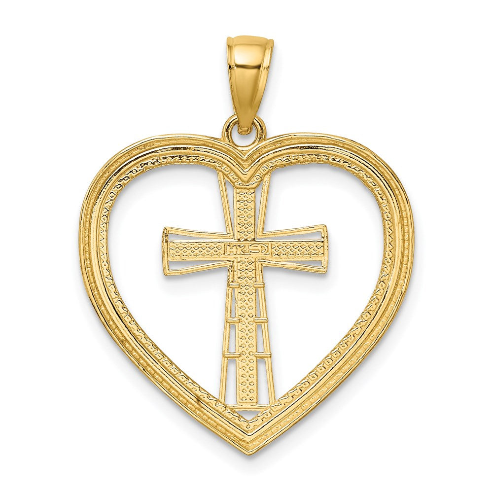 14k Yellow & Rhodium 23 mm  Heart W/White Cross In Center Charm (1.37 grams)