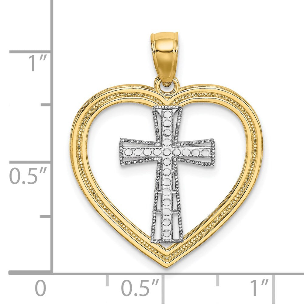 14k Yellow & Rhodium 23 mm  Heart W/White Cross In Center Charm (1.37 grams)