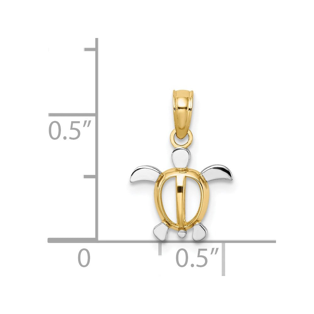 14k Yellow & Rhodium 10.7 mm  Sea Turtle Charm (0.33 grams)