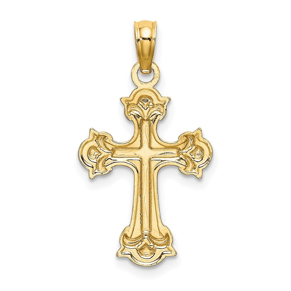 14k Yellow & Rhodium  and D/C Fleur-De-Lis Cross Charm (0.9 grams)