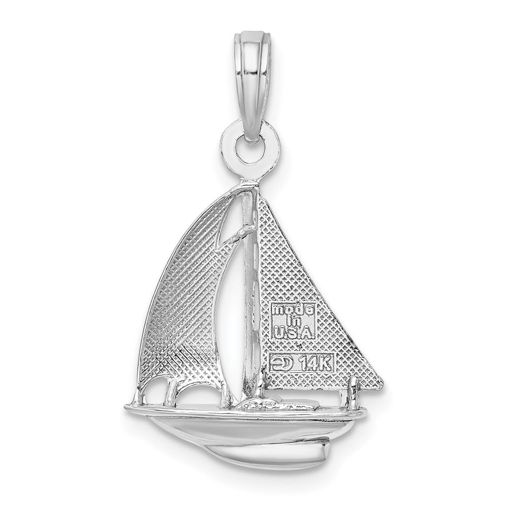 14k White Gold 15.4 mm  Polished 3-D Sailboat Charm (1.58 grams)