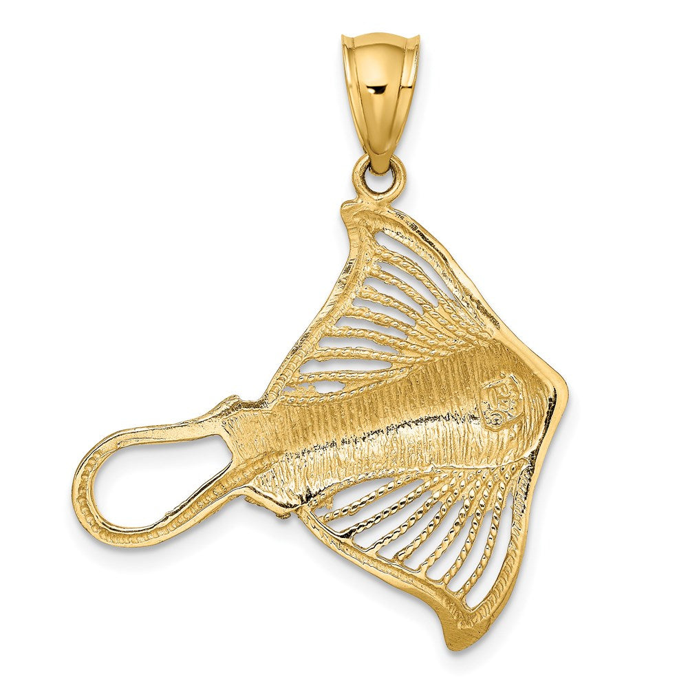 14k Yellow Gold 29.1 mm Polished and Cut-Out Textured Accent Stingray Charm (3.33 grams)