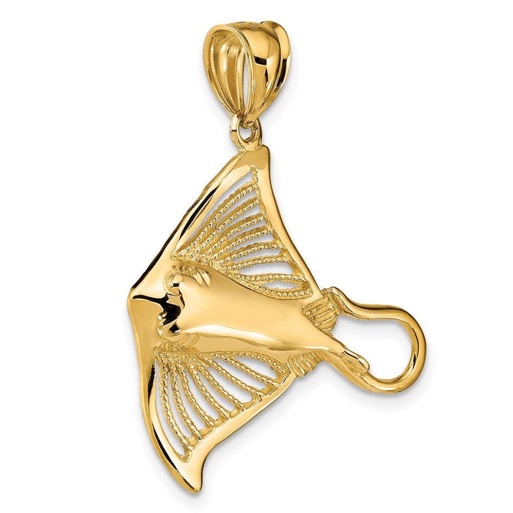 14k Yellow Gold 29.1 mm Polished and Cut-Out Textured Accent Stingray Charm (3.33 grams)