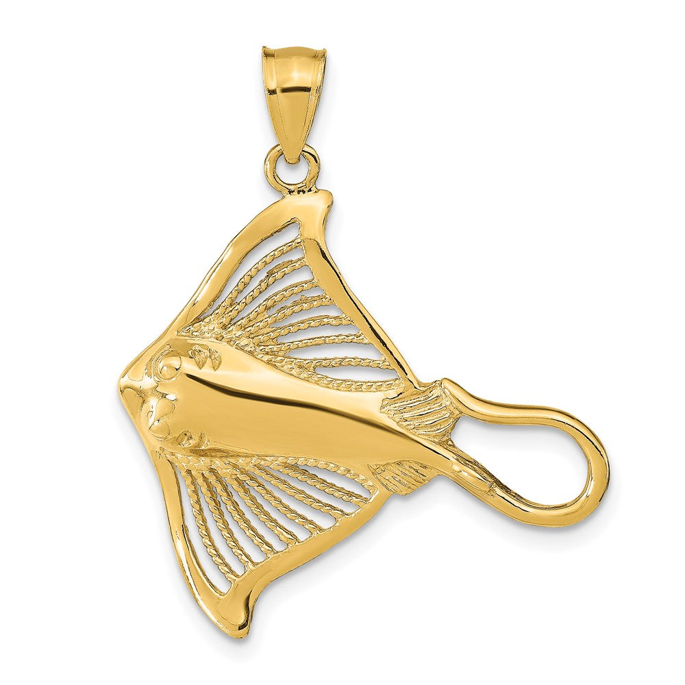 14k Yellow Gold 29.1 mm Polished and Cut-Out Textured Accent Stingray Charm (3.33 grams)