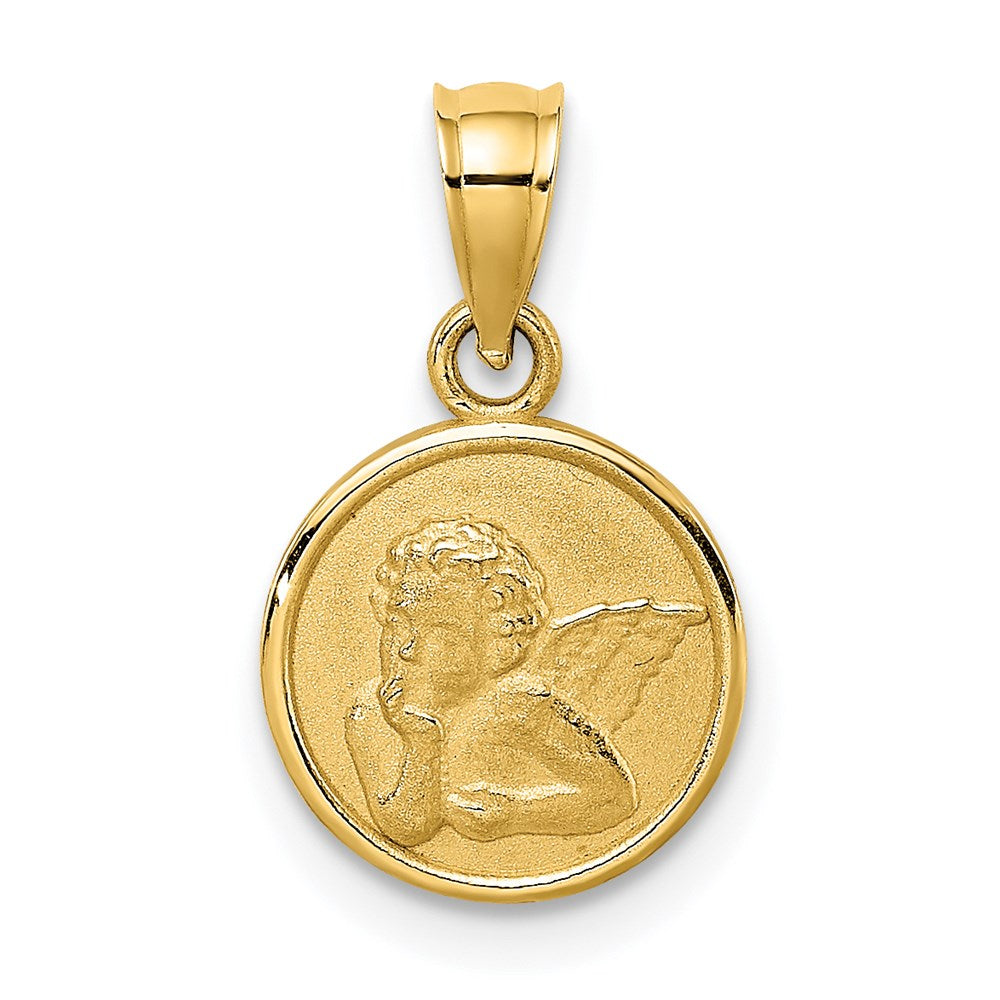 14k Yellow Gold 10.35 mm Engraved Angel Coin Charm