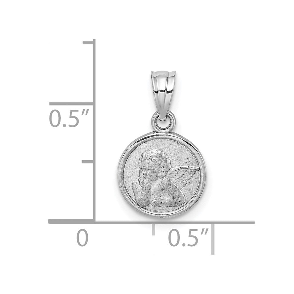 14k White Gold 10.35 mm Engraved Angel Coin Charm (1 grams)