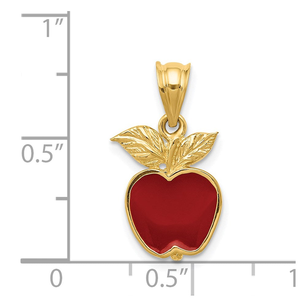 14k Yellow Gold 10 mm Polished Red Enameled Apple Pendant (1.55 grams)