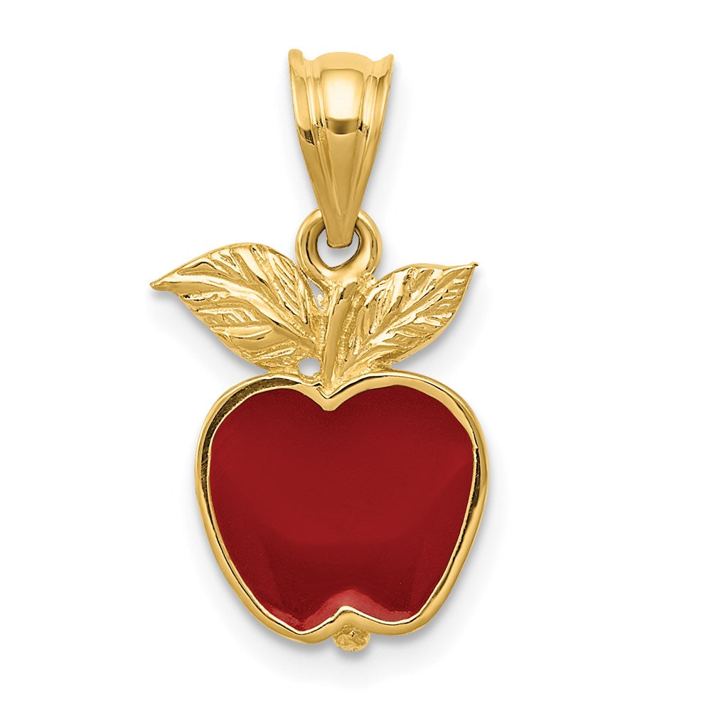 14k Yellow Gold 10 mm Polished Red Enameled Apple Pendant (1.55 grams)