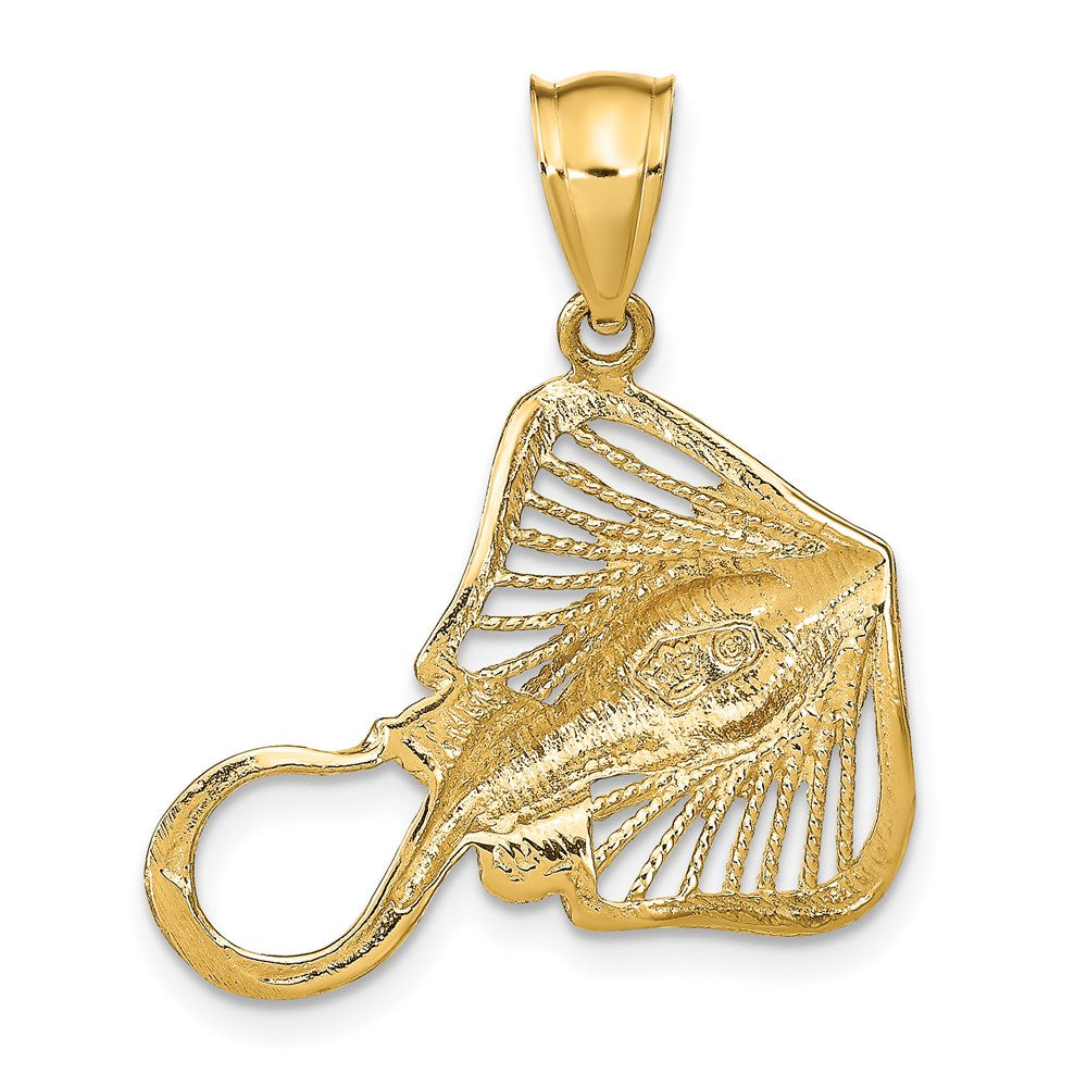 14k Yellow Gold 23.94 mm Polished and Textured Accent Stingray Charm (2.36 grams)