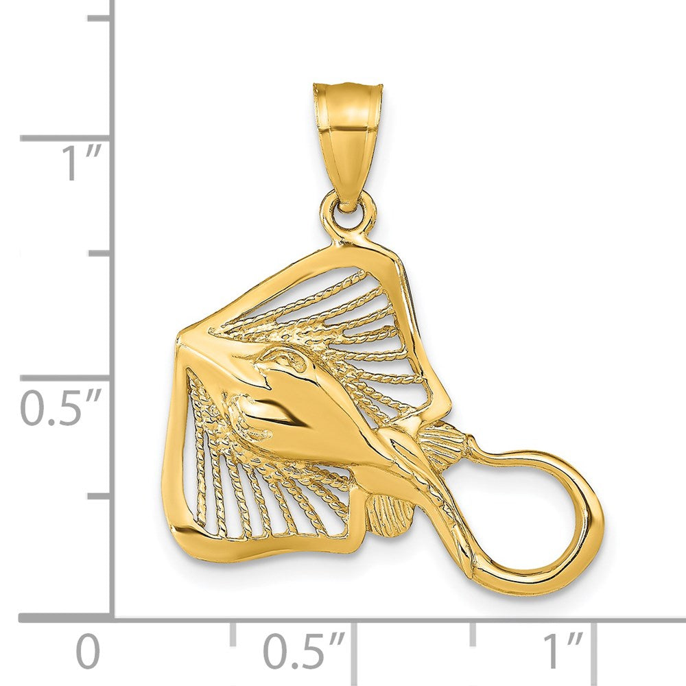 14k Yellow Gold 23.94 mm Polished and Textured Accent Stingray Charm (2.36 grams)