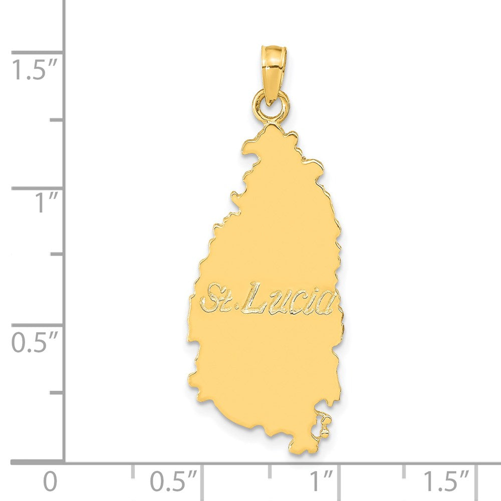 14k Yellow Gold 10 mm ST. LUCIA Island Map Pendant (3.81 grams)