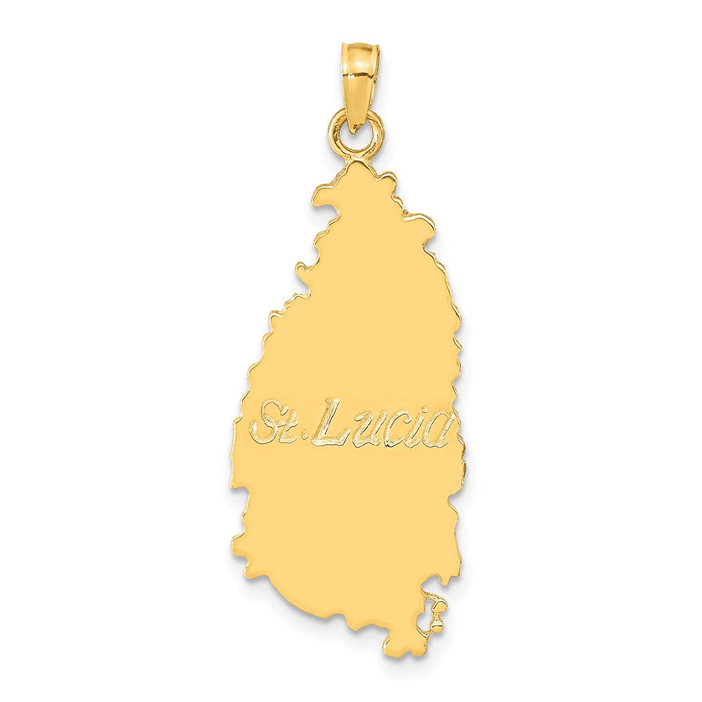 14k Yellow Gold 10 mm ST. LUCIA Island Map Pendant (3.81 grams)