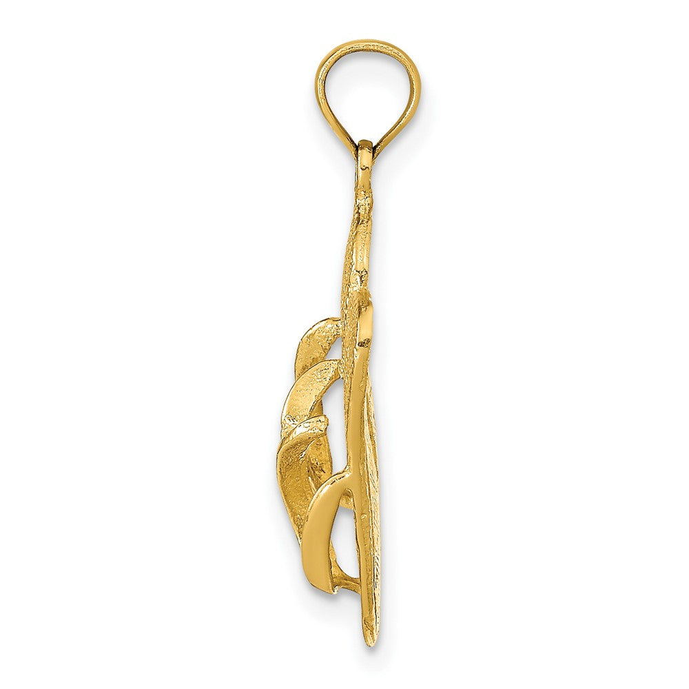 14k Yellow Gold 16 mm 3D KEY WEST Reversible Flip Flops Pendant (2.05 grams)