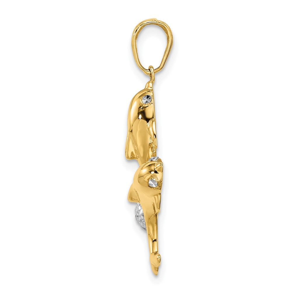 14k Yellow & Rhodium 16.59 mm  Double Dolphin Pendant (1.77 grams)
